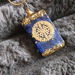 Elegant Lapis Blue And 24k Gold Om Pendant Necklace